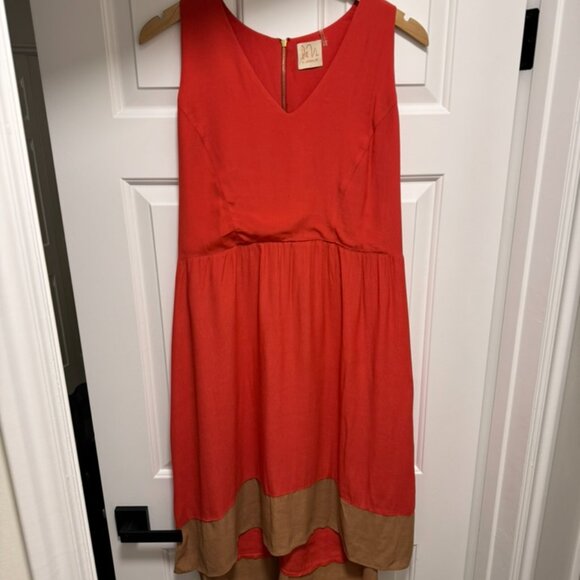 La Vi Sleeveless Wedding Guest Cocktail Dress Coral Red V-Neck - Picture 2 of 6